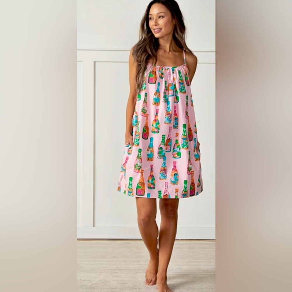 Printfresh Pop the Bubbly cami nightgown in Sparkling Rosé. Size Small